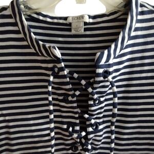 EUC J.Crew Navy and White Striped Lace-Up Dress SMALL Nautical Pullover